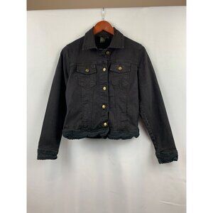 Twisted London Womens Black Denim Jacket With Lace Trim Size S